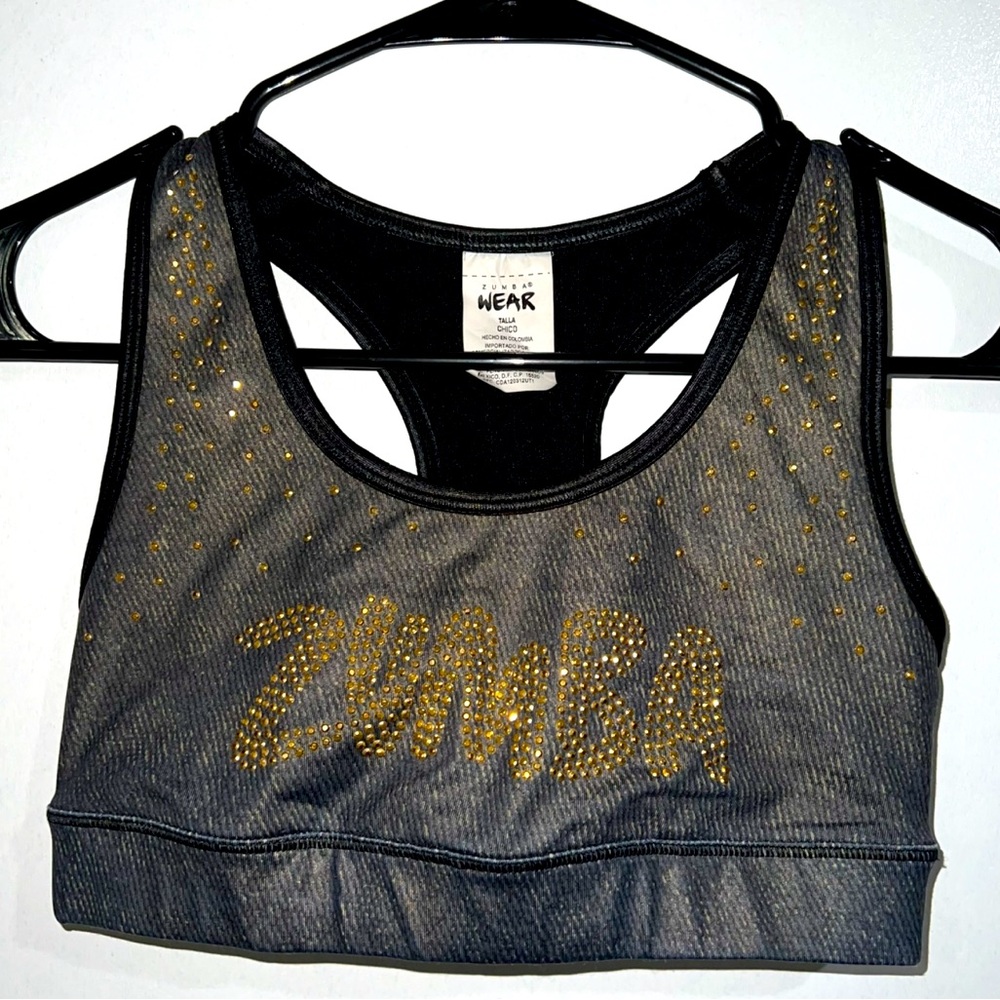 Beautiful & RARE! Zumba Sports Bra with Gold Crystals  Detailing - Sz S